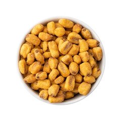 Fried corn in a bowl isolated over white background