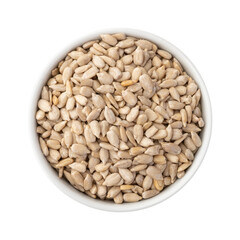 Sunflower seeds in a bowl isolated over white background