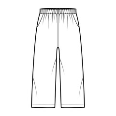 Bermuda shorts Activewear technical fashion illustration with low waist, rise, pockets, Relaxed fit, calf length. Flat bottom apparel template front, white color. Women men unisex CAD mockup