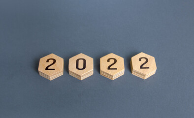 Hexagons with numbers 2022. New Year and Christmas holidays. New plans and goals. Trends ideas. Summing up, drawing conclusions. Next stage. Future. Business planning. Analytics, forecasting
