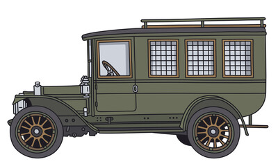 The hand draving of a vintage khaki prisoner bus