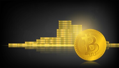 Bitcoin BTC Cryptocurrency Coins. Stock Market Concept. with a black background