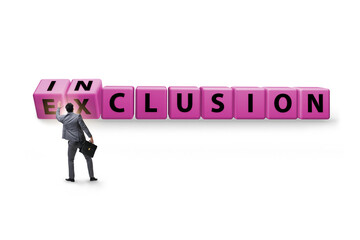 Businessman turning cubes in inclusion and exclusion concept