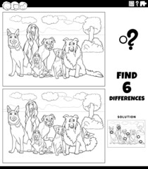 differences game with comic purebred dogs color book page