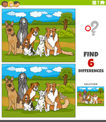 differences educational game with comic purebred dogs