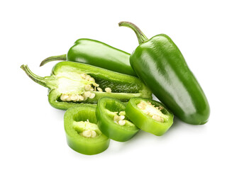 Cut green jalapeno pepper on white background