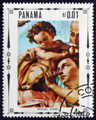 Postage stamp Panama 1968 The Holy Family, by Michelangelo