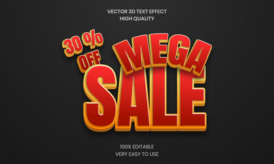 Black Friday Mega Sale 3D Text Effect  Style, Shiny, Bold 3D Text Style Font Premium Vector. 