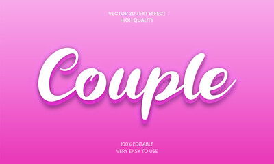 Couple 3D Text Effect  Style, Shiny, Pink Bold 3D Text Style Font Premium Vector.