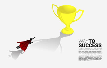 Silhouette of businessman fly to trophy. Concept of boost and move forward in business.