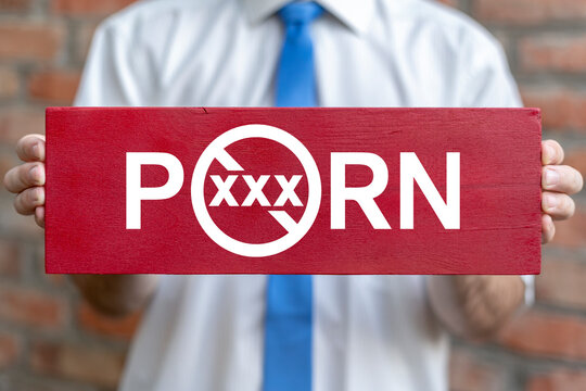Concept of stop porn. Adult content only. Ban online porn site. Sex and XX websites. Stop watch porn campaign, mature video warning.