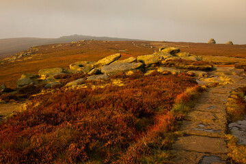 A hiking trail around the Ladybower reservoir in Peak District, Derbyshire, UK