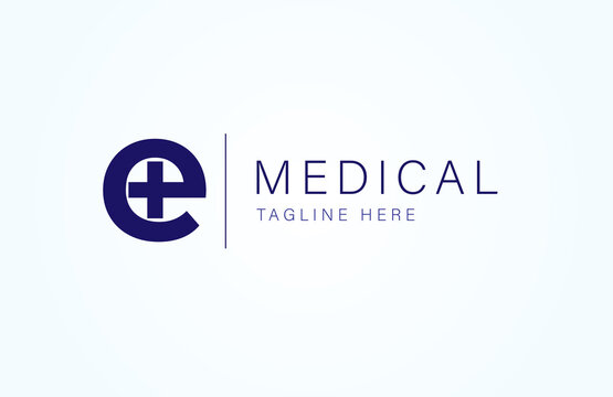 Medical logo. letter E with medical cross icon inside, flat  logo design template, vector illustration