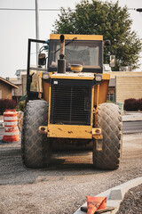 Roadwork construction site with heavy machinery 