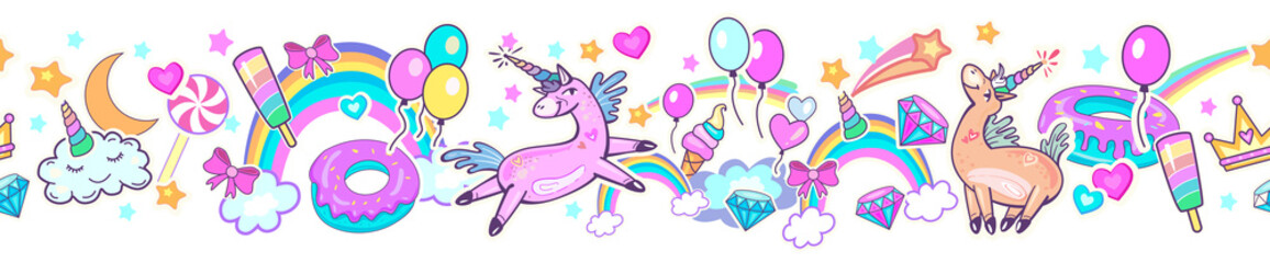 Seamless pattern Border with Unicorns