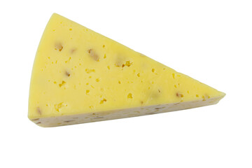 Piece of cheese with walnuts isolated on a white background