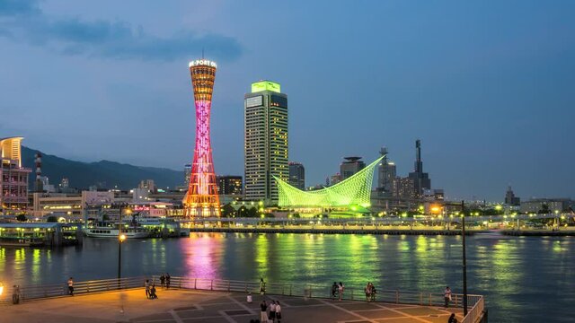 Night timelapse view of Kobe Port