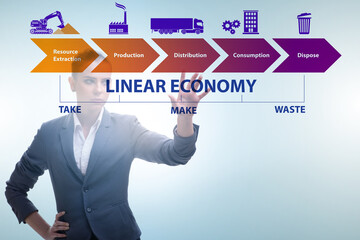 Concept of linear economy with businesswoman
