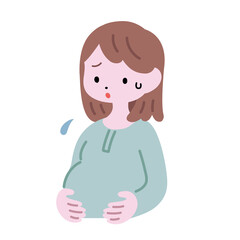 大きなお腹をさすり、心配する妊婦の女性