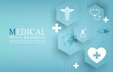 Modern vector background geometric hexagon.Medical icons vector background.