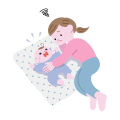 赤ちゃんを寝かしつけようとするお母さんと、泣き叫ぶ赤ちゃんA