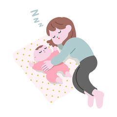 赤ちゃんを寝かしつけようとして、自分も寝てしまうお母さんB