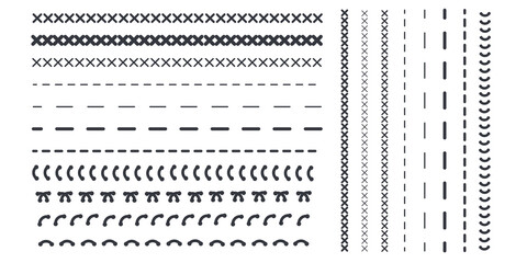 Detail stitched vector patterns. Sewing seams pattern.