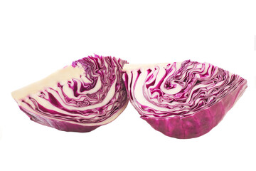 Red cabbage cut in quarter  isolated on white background.