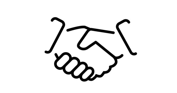 A 4K illustration of shaking hands icon in outline design, animated on a white background