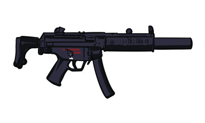 HK MP5 SD Sub Machine Gun 9mm Suppressed - obrazy, fototapety, plakaty