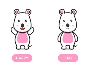 Obraz na płótnie Canvas Cute mouse happy and sad opposite card cartoon vector icon illustration