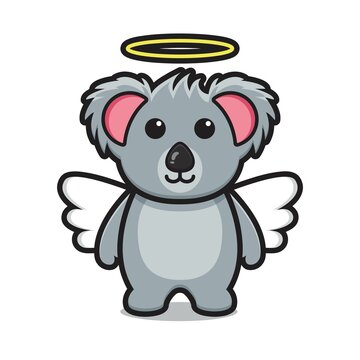 Cute koala angel mascot character cartoon vector icon illustration