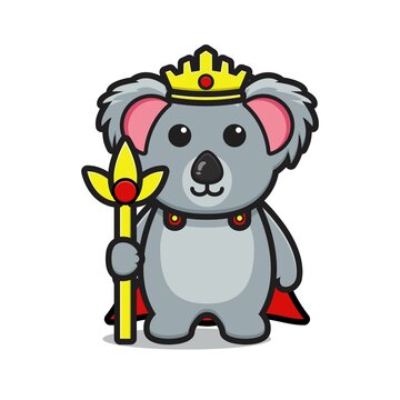Cute king koala mascot character cartoon vector icon illustration
