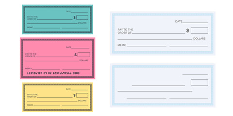 Blank check template. Check vector template. Banking check template