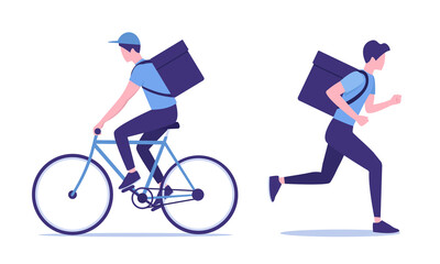 Courier service. Delivery person. Flat colored illustration. Isolated on white background. 