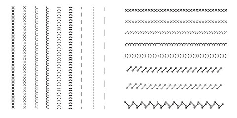 Stitched borders, sewing machine seams for fabric. Sewing machine stitches zig zag line