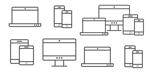 Multi Device Icons: smartphone, tablet, laptop and desktop computer. Vector illustration of responsive web design