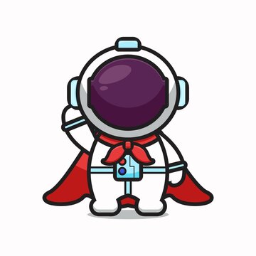 Cute astronaut character super hero cartoon vector icon illustration