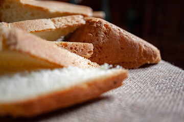 Photo of baked bread. A loaf of bread. Private bakery.