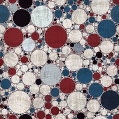 Seamless pattern of red white and blue circles packed tightly into sophisticated print. High quality illustration. Classy polka dot globe motif graphic design. Stylish elegant geometric orb material