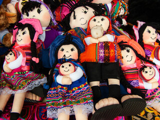 Obraz na płótnie Canvas Peruvian handicraft dolls souvenirs from Cusco region in Indian Market in Lima, Peru