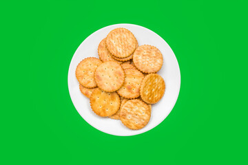 Biscuits Cookies in a bowl on chroma key green screen background. Alpha Channel..