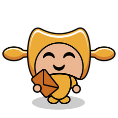vector cartoon cute rolling pin mascot costume cooking tool character holding envelope