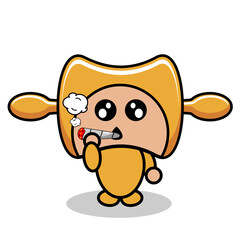 Obraz premium cartoon vector cute rolling pin mascot costume cooking tool character smoking