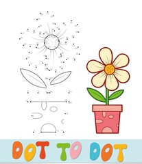 Dot to dot puzzle. Connect dots game. potted flower vector illustration