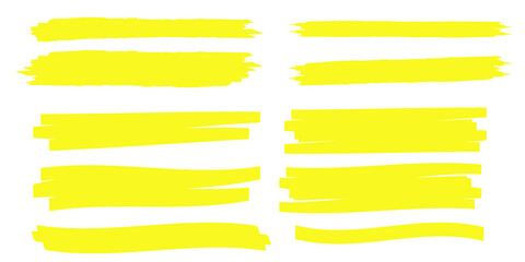 Fototapeta na wymiar Vector highlighter elements. Yellow marker text selection