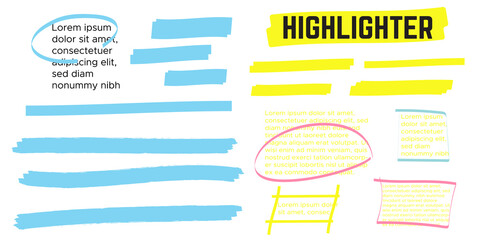 Yellow highlight marker lines. Highlighter strokes and drawing design. - obrazy, fototapety, plakaty