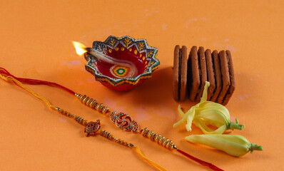 Colorful group of items in Rakhi ritual, Raksha Bandhan is the sole religious festival dedicated to...