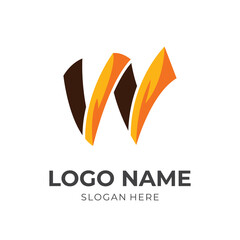 simple letter W logo design with flat colorful style