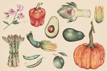 Hand drawn vegetable pattern illustration - obrazy, fototapety, plakaty